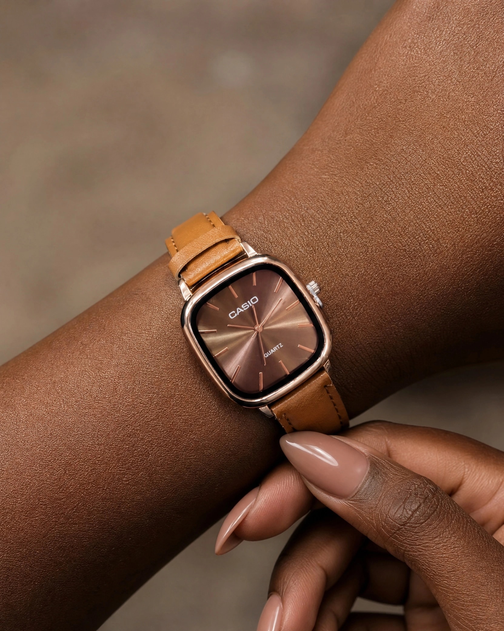 Montre casio avec bracelet en similicuir marron