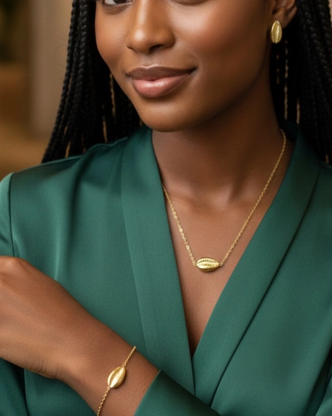 Boucles d'oreilles+ collier+ bracelet en forme de cauri