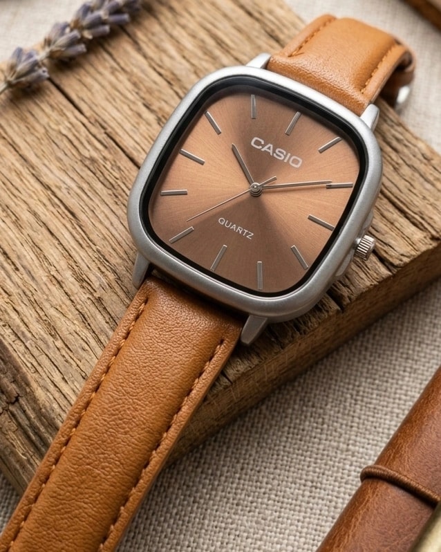 Montre casio marron clair - fond marron| coffret offert